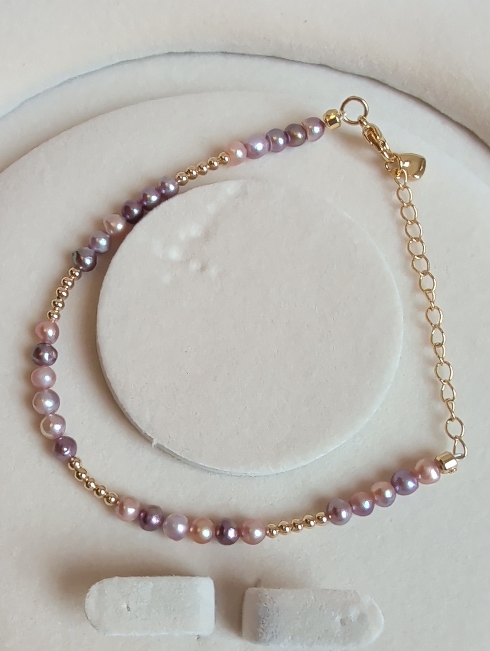 Gold and Lavender Pearl Beaded Bracelet - Women Jewelry